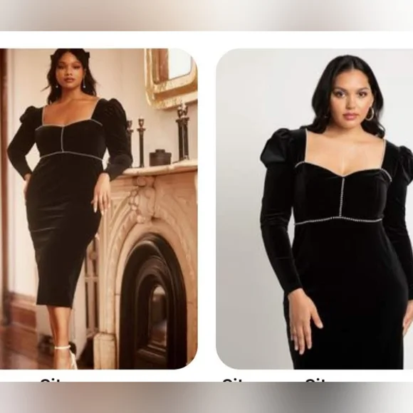 NWT! Eloquii Black Velvet and Pearl Women's Embellished Sweetheart Dress… - Picture 3 of 10